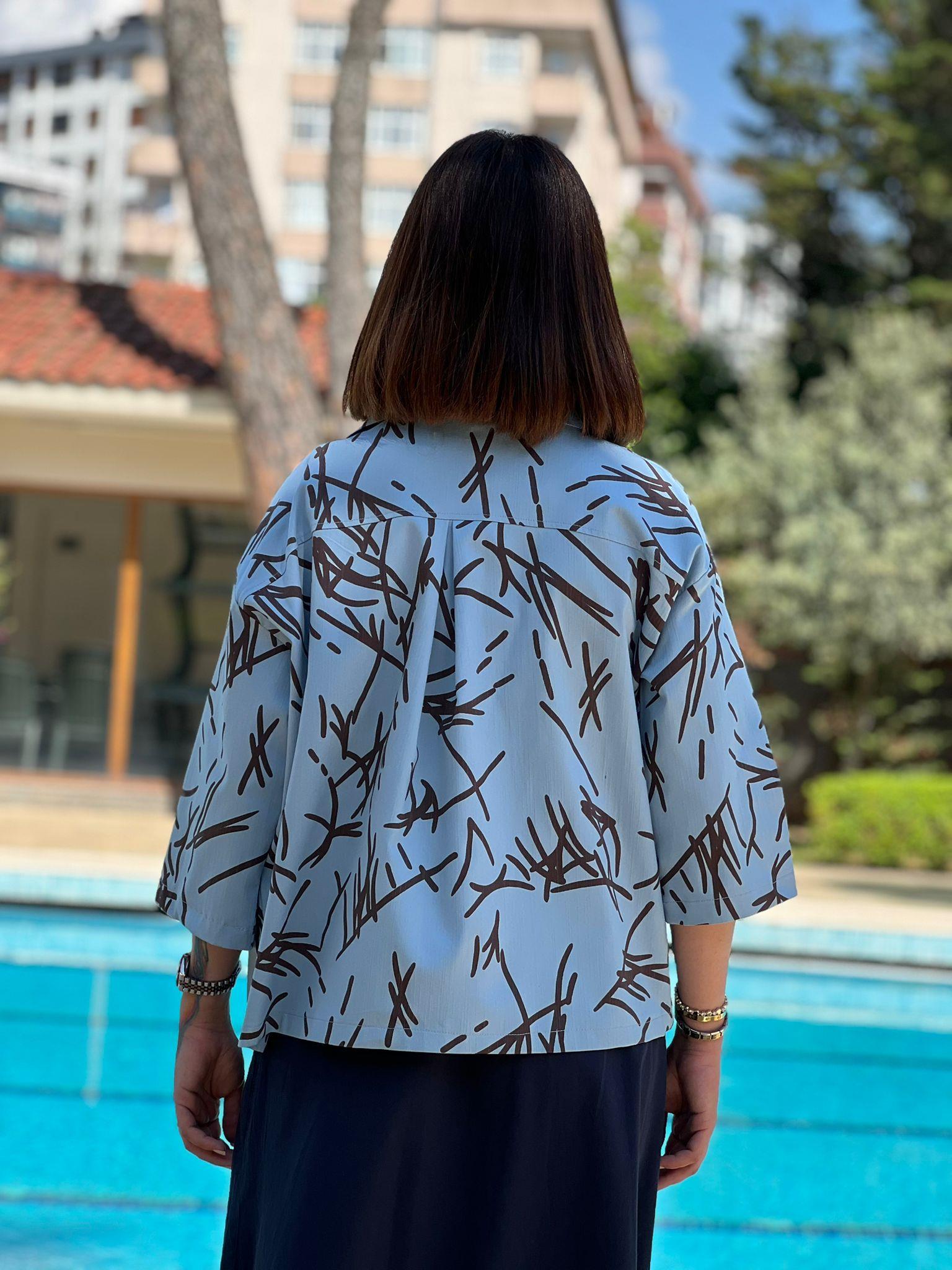 Desenli Salaş Ceket 4068 Mavi