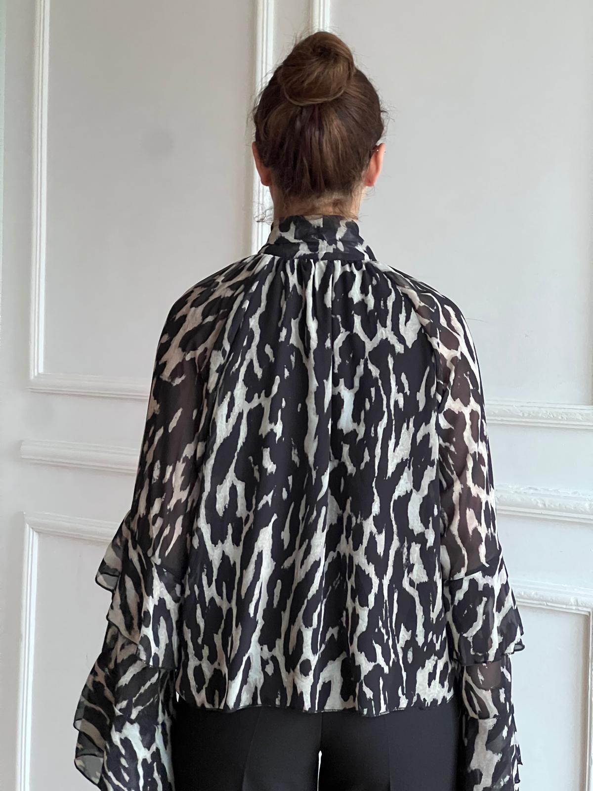 Desenli Şifon Bluz 5024 Siyah