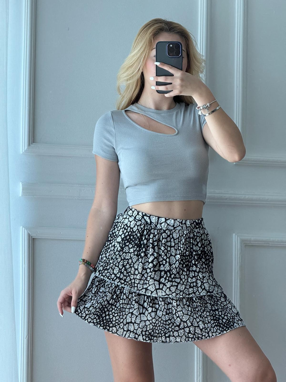 Desenli Şort Etek 27830 Siyah