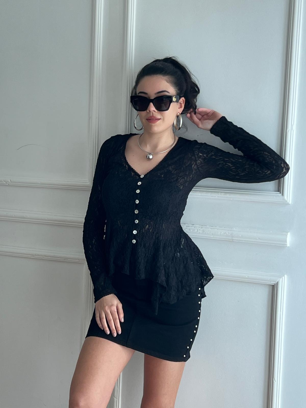 Dğpmeli Peplum Dantel Hırka 60433 Siyah