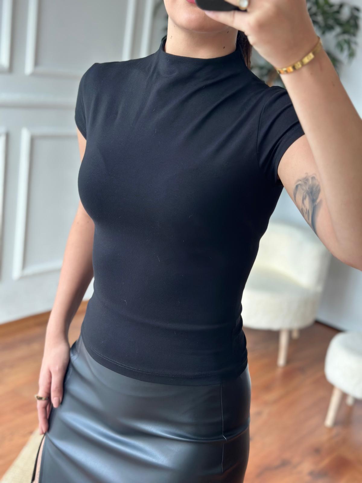 Dik Yaka Bluz 31439 Siyah