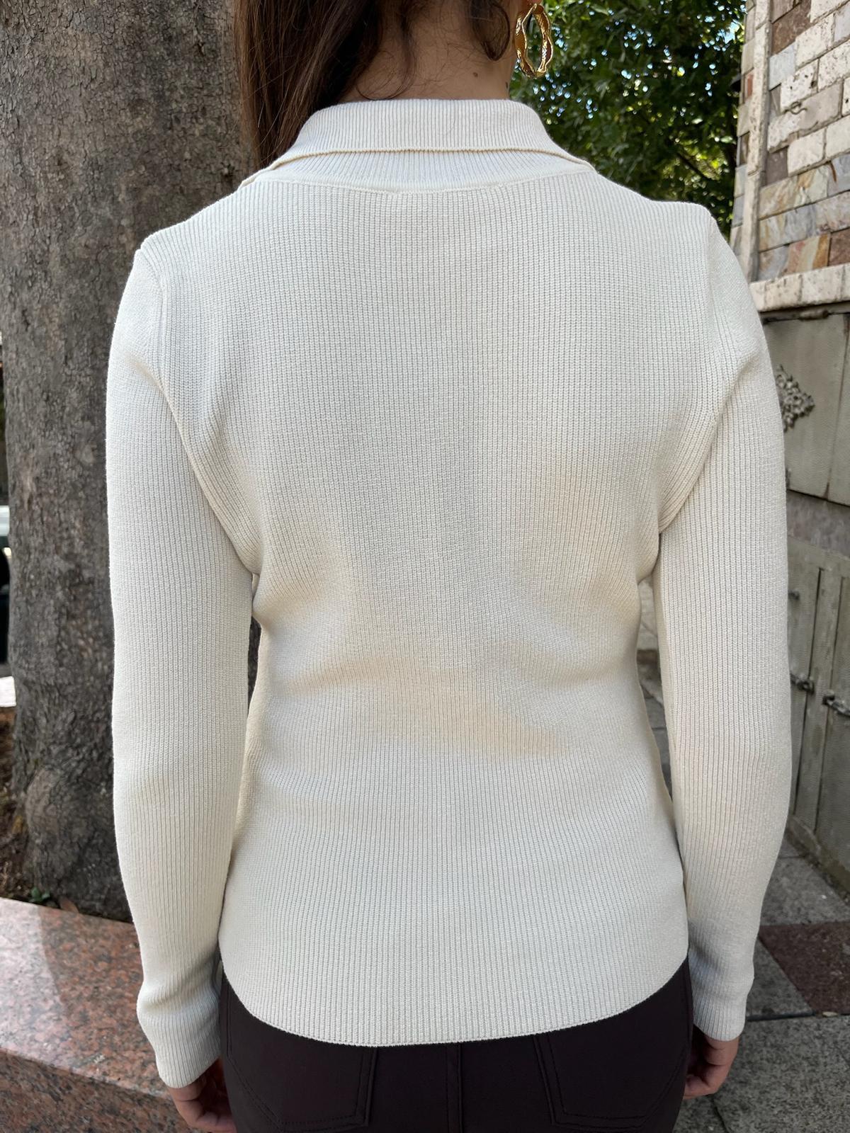 Dik Yaka Çıtçıtlı Triko Kazak 10686 Ekru