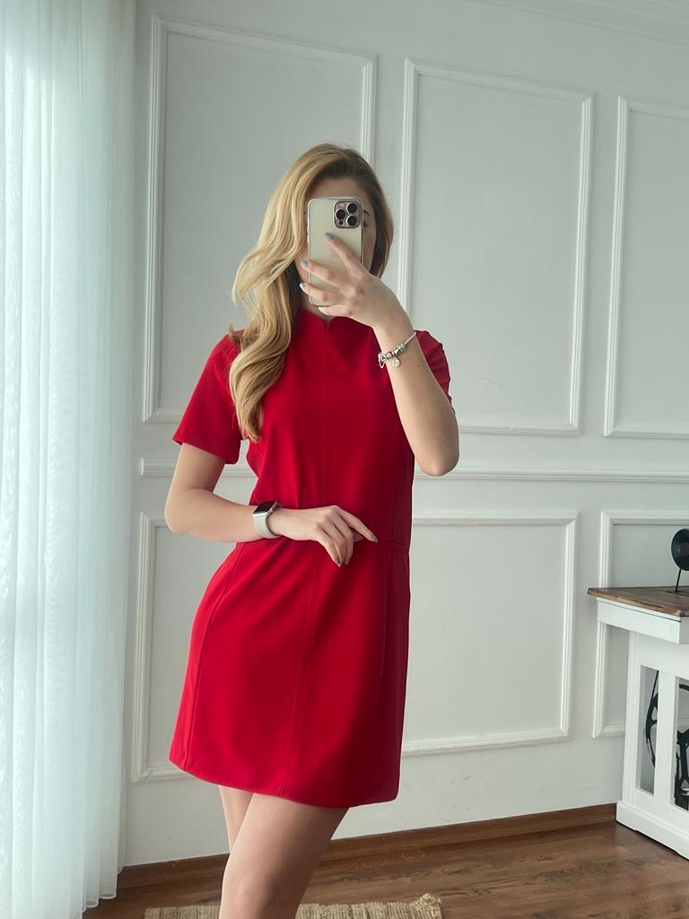 Dik Yaka Elbise 5406 Kırmızı