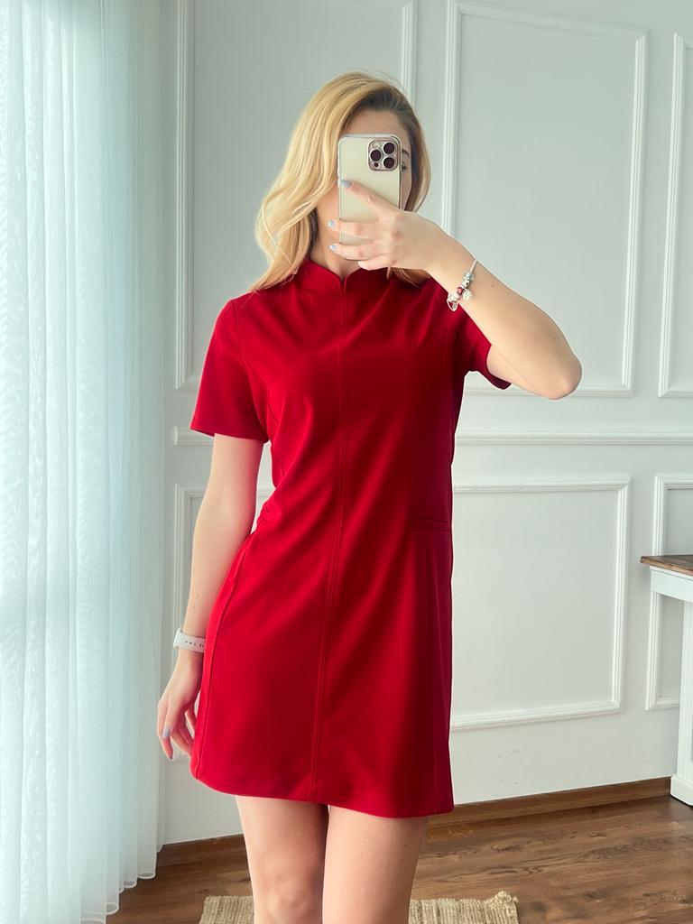 Dik Yaka Elbise 5406 Kırmızı