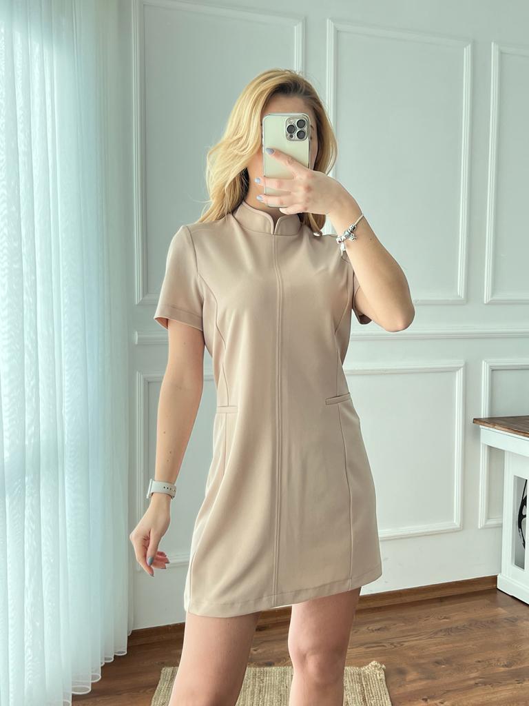 Dik Yaka Elbise 5406 Taş