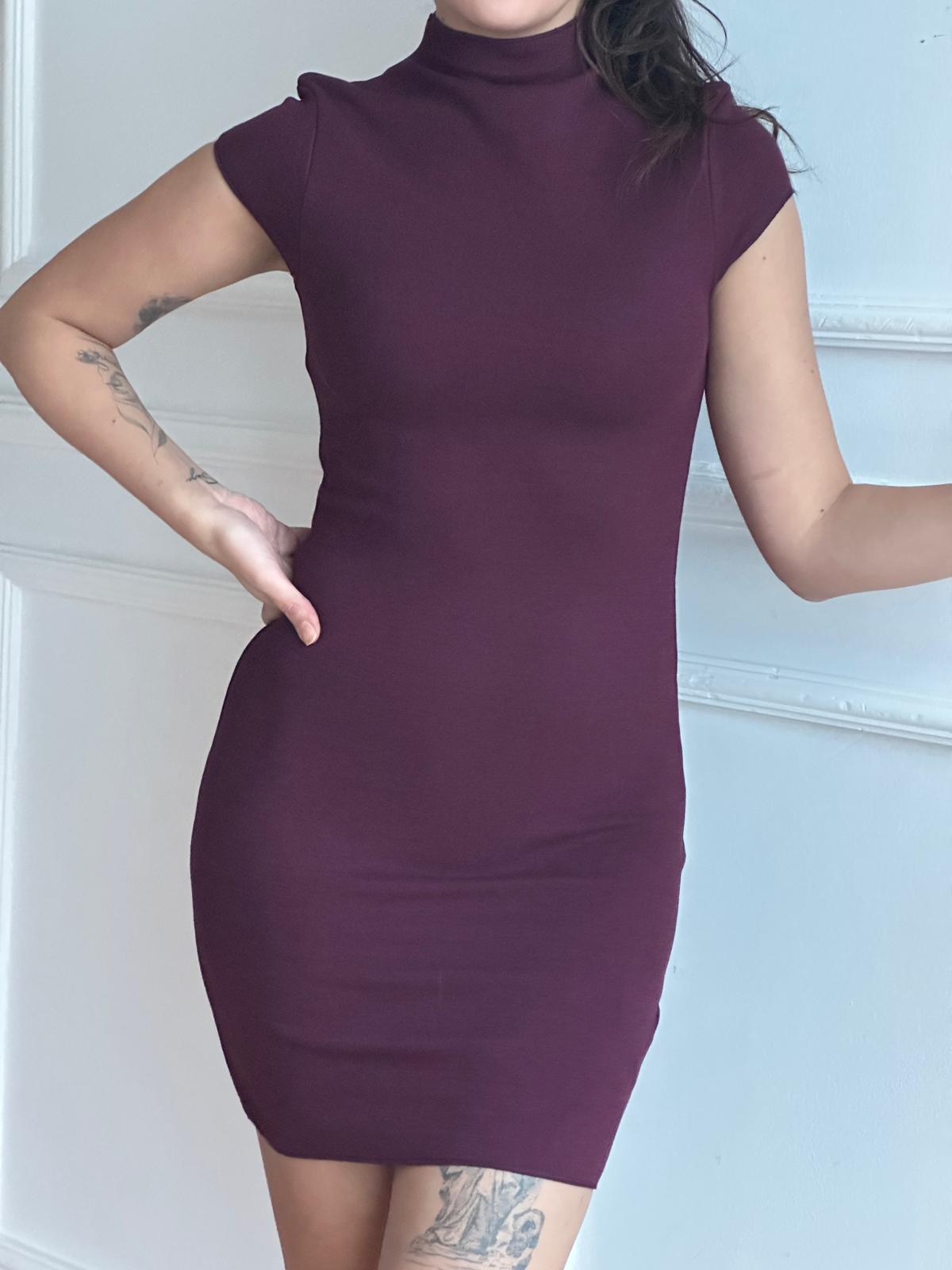 Dik Yaka Streç Mini Elbise 91304 Bordo