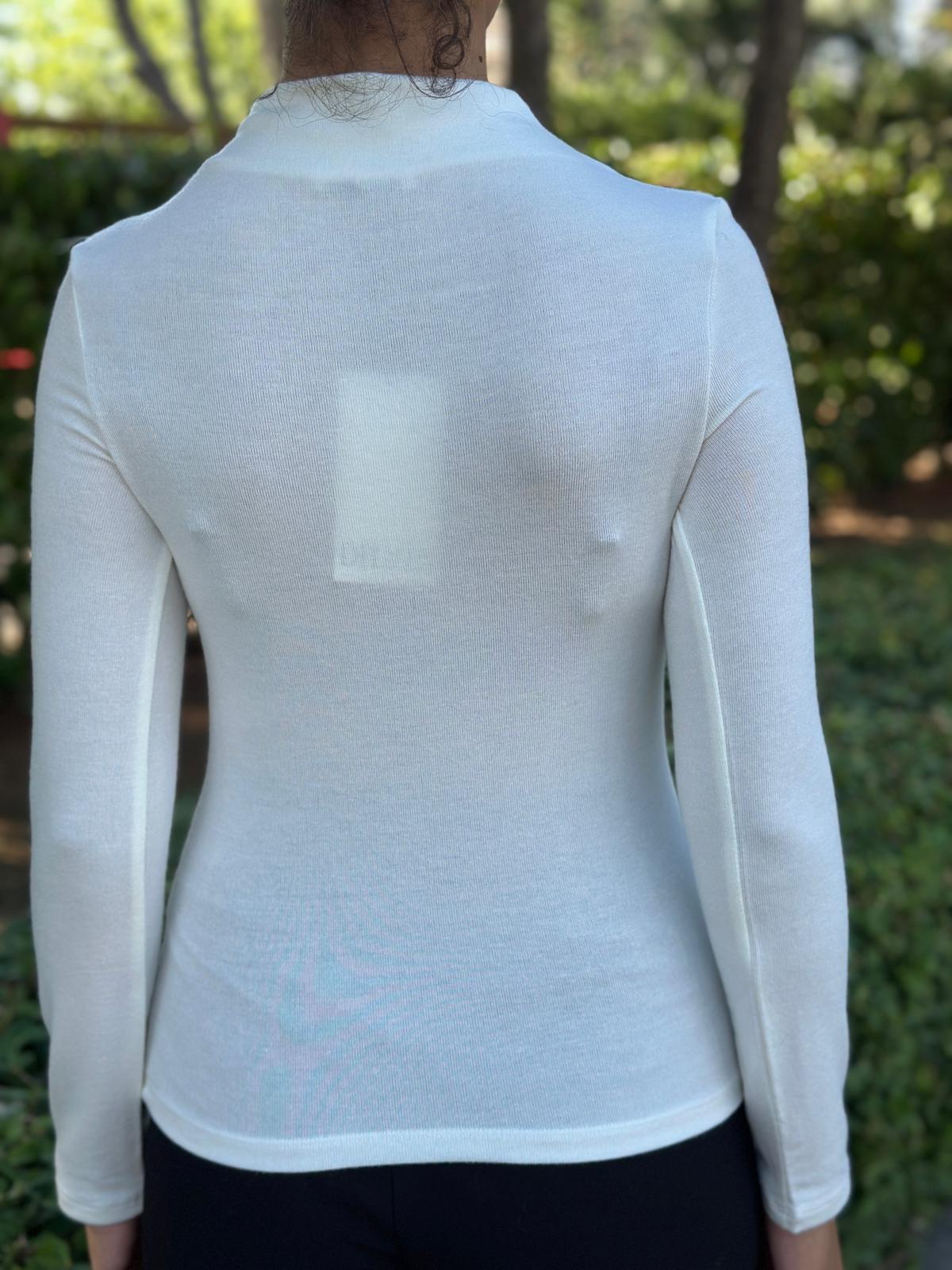 Dik Yaka Uzun Kollu Bluz 31391 Ekru