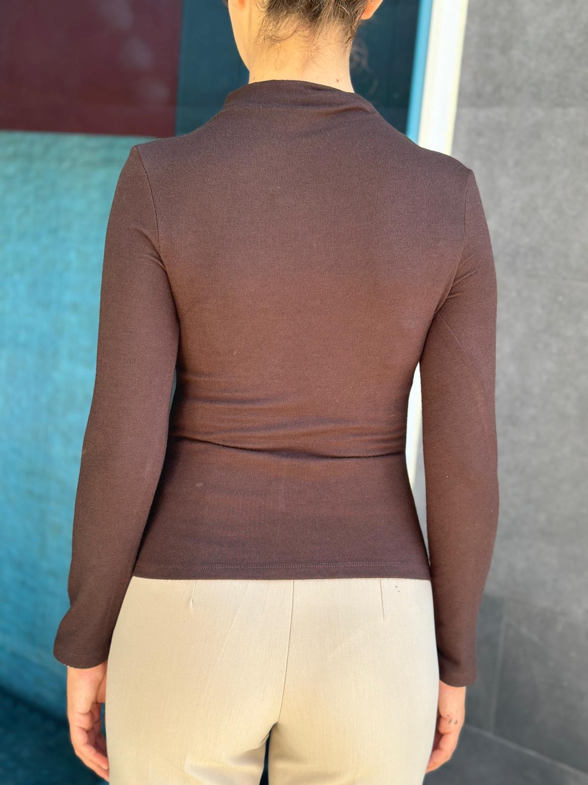 Dik Yaka Uzun Kollu Bluz 31391 Koyu Kahve