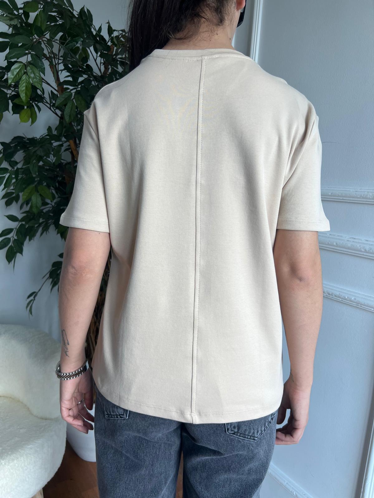 Dikiş Detaylı Tshirt 31218 Bej