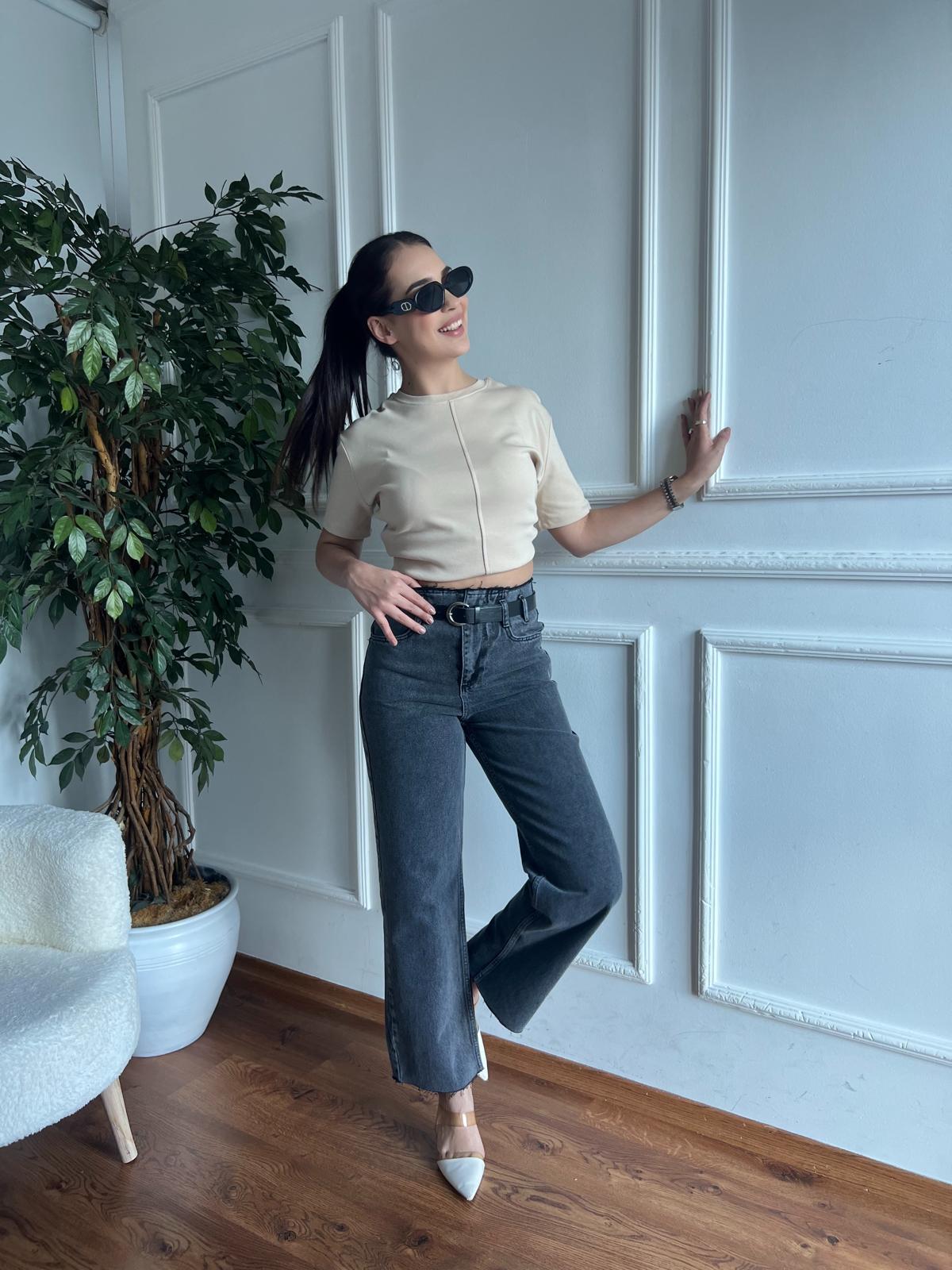 Dikiş Detaylı Tshirt 31218 Bej