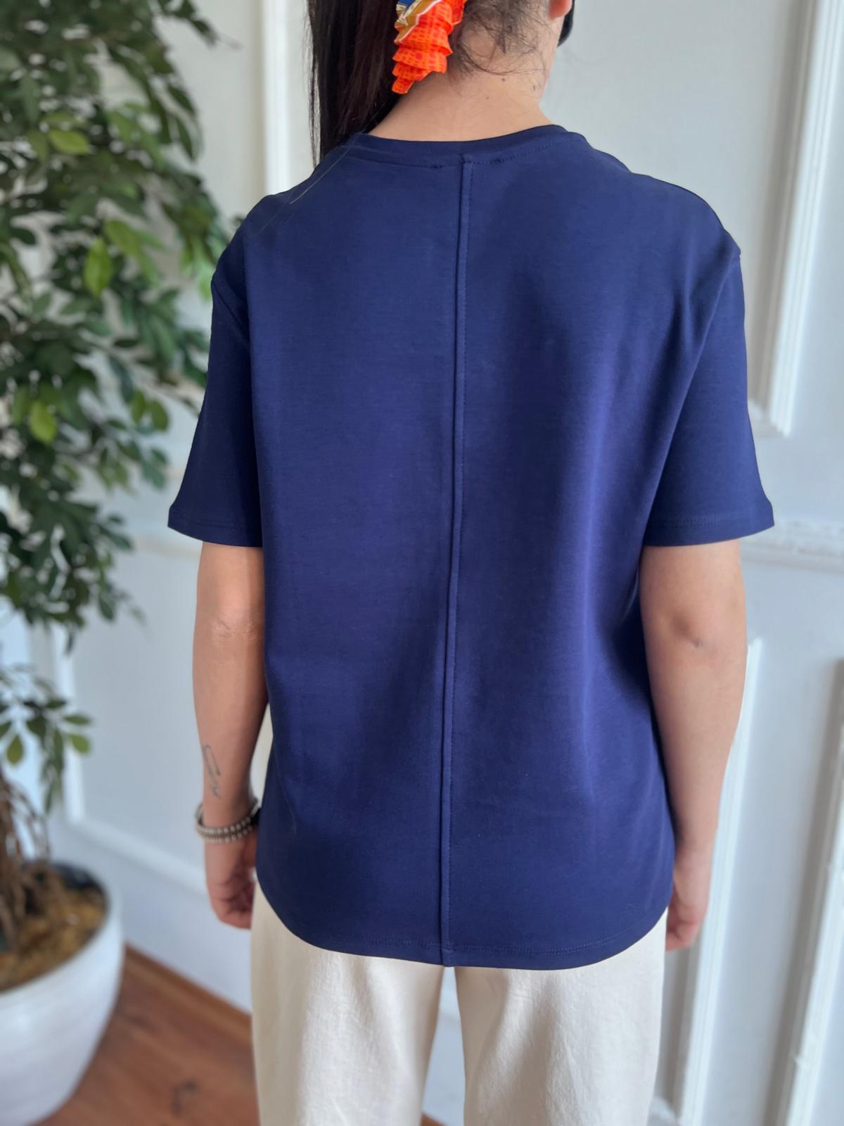 Dikiş Detaylı Tshirt 31218 Lacivert