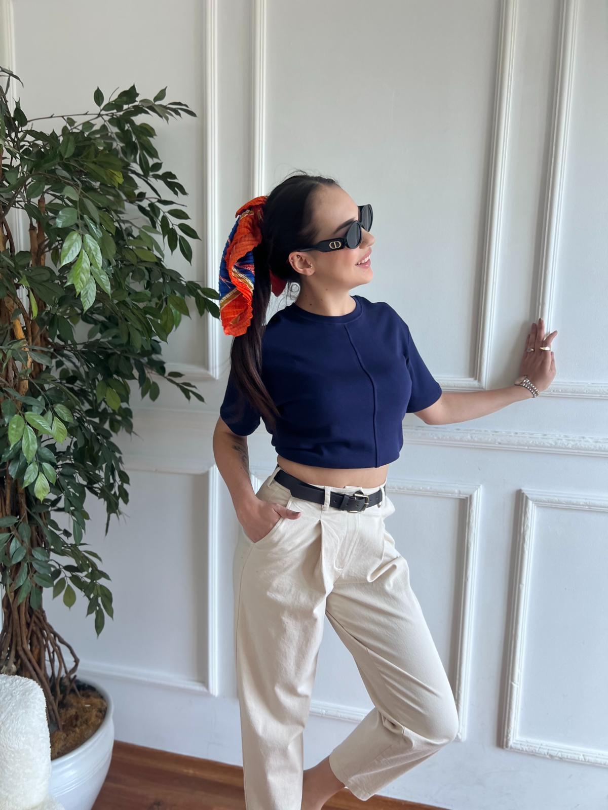 Dikiş Detaylı Tshirt 31218 Lacivert