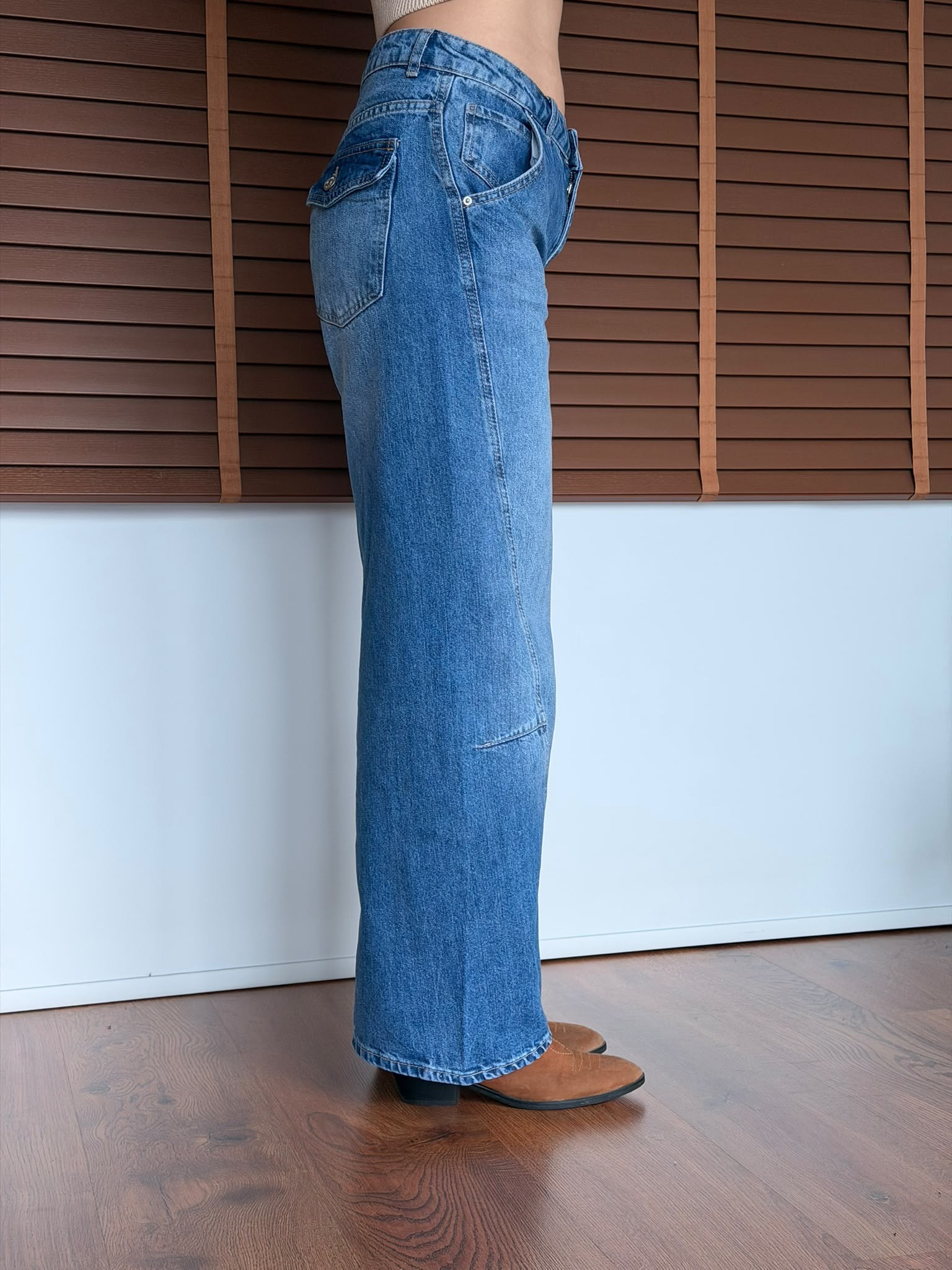 Dikişi Öne Dönüş Bol Pantolon 72394 Mavi