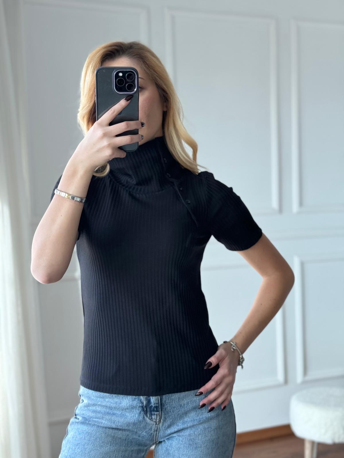 Düğme Detaylı Bluz 31389 Siyah