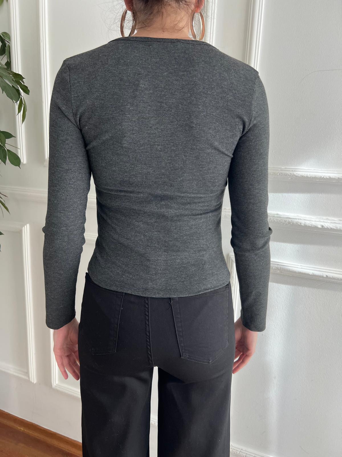 Düğme Detaylı Büzgülü Bluz 31548 Antrasit