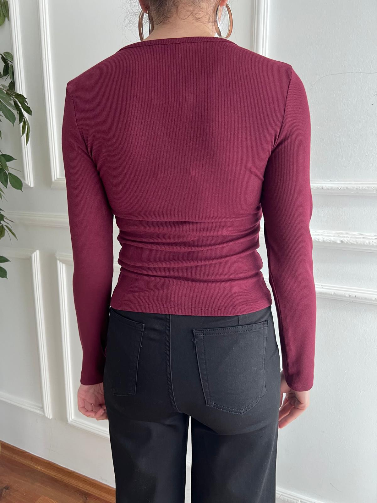 Düğme Detaylı Büzgülü Bluz 31548 Bordo