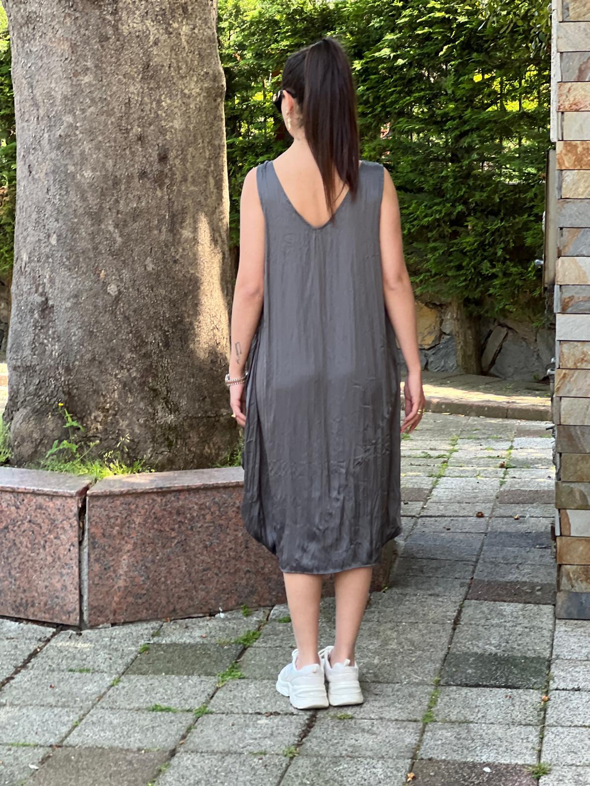 Düğme Detaylı Elbise 29512 Füme