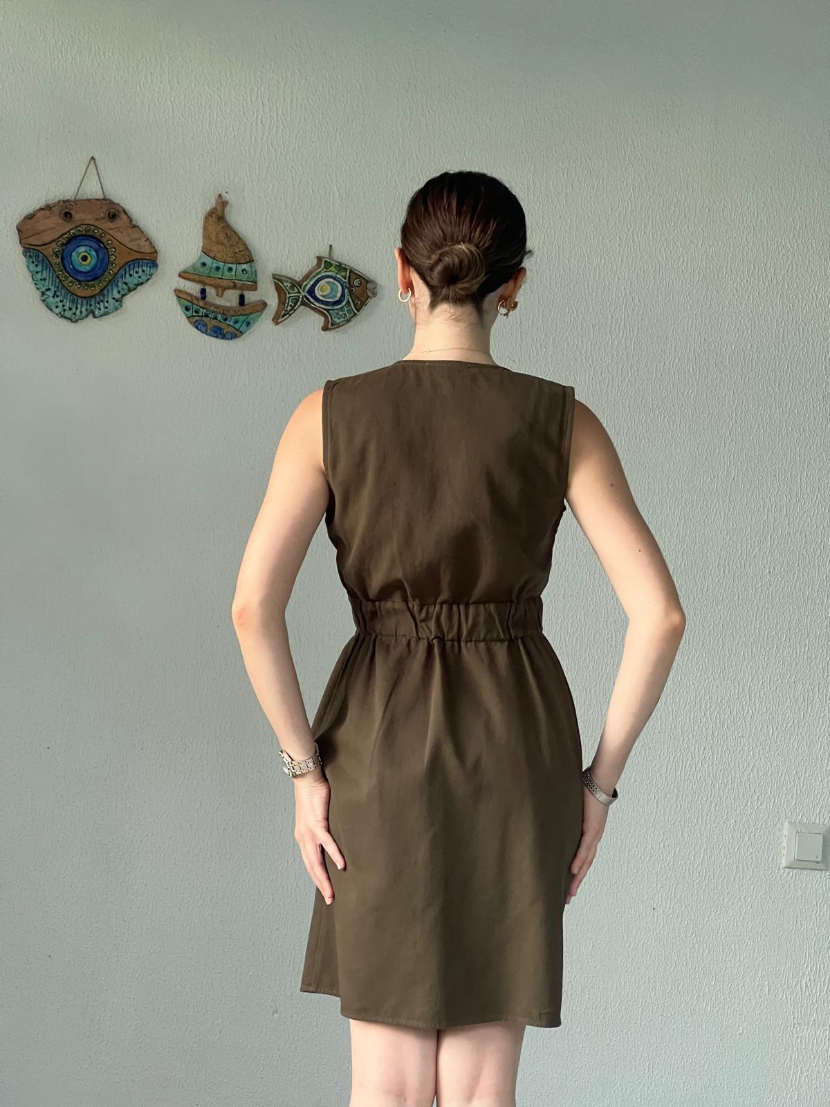 Düğme Detaylı Midi Boy Elbise 24222 Haki
