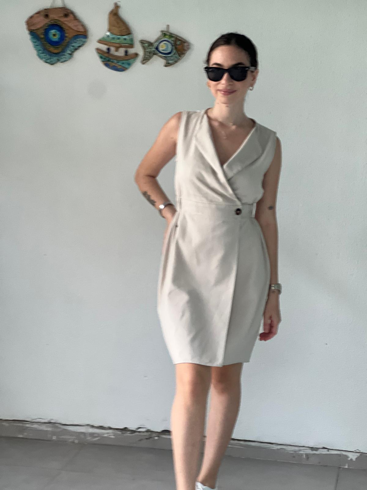 Düğme Detaylı Midi Boy Elbise 24222 Taş