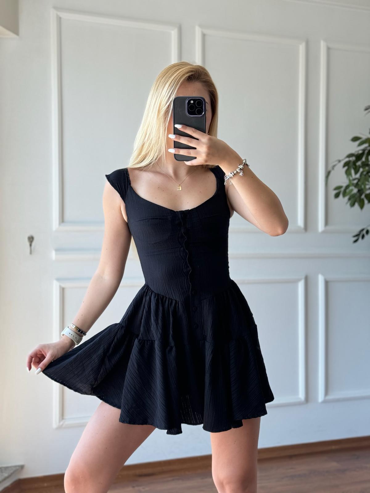 Düğme Detaylı Şort Tulum 6789 Siyah