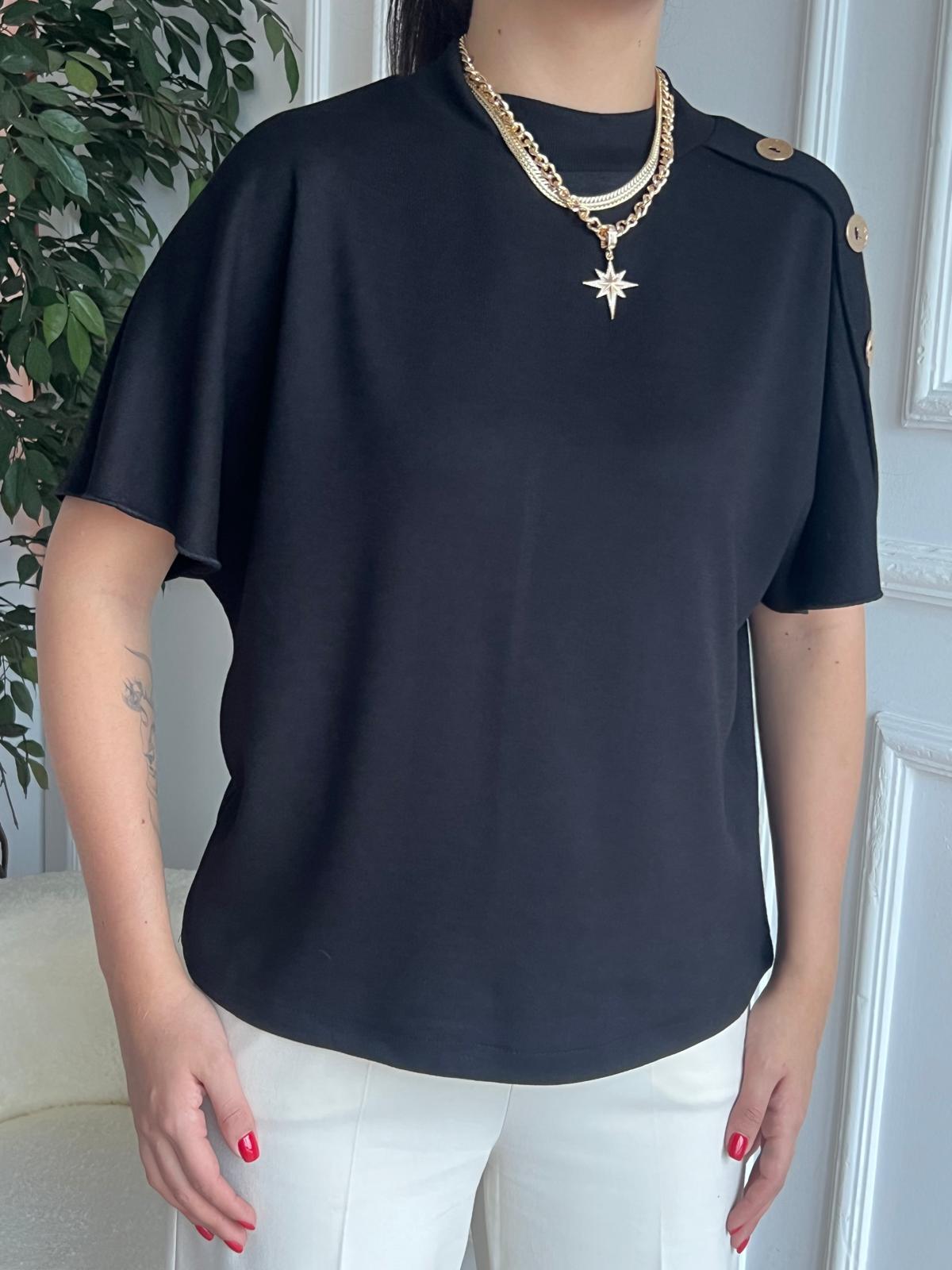 Düğmeli Dik Yaka Bluz 31512 Siyah