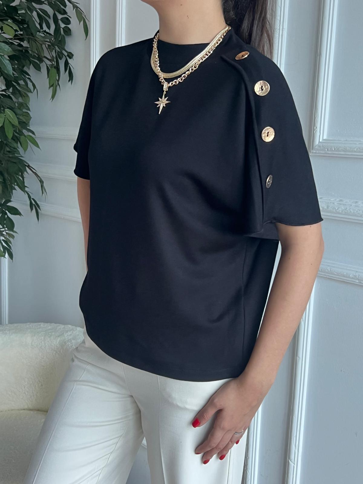 Düğmeli Dik Yaka Bluz 31512 Siyah