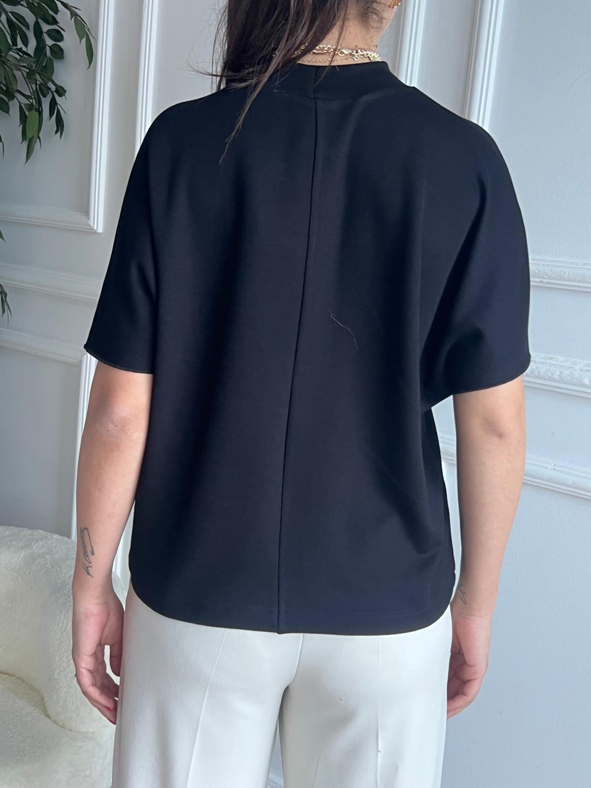 Düğmeli Dik Yaka Bluz 31512 Siyah