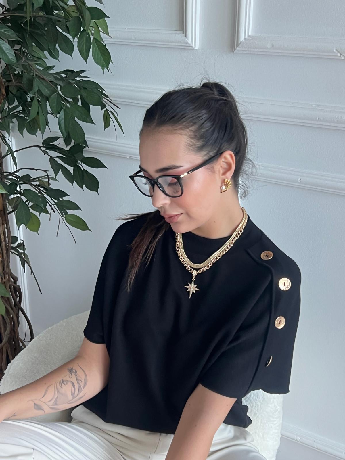 Düğmeli Dik Yaka Bluz 31512 Siyah