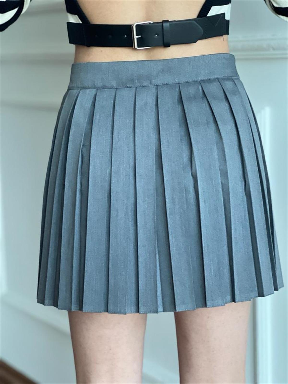 Düğmeli Pileli Etek 380008 Gri