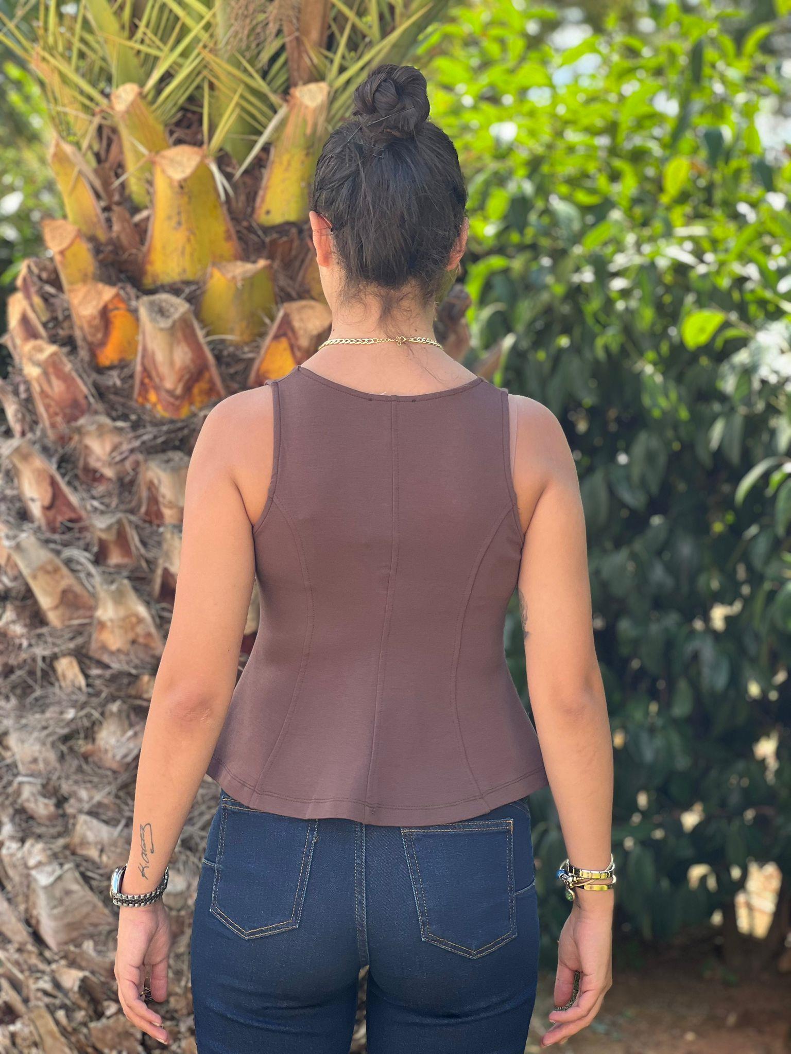 Düğmeli Sıfır Kol Bluz 31979 Kahverengi