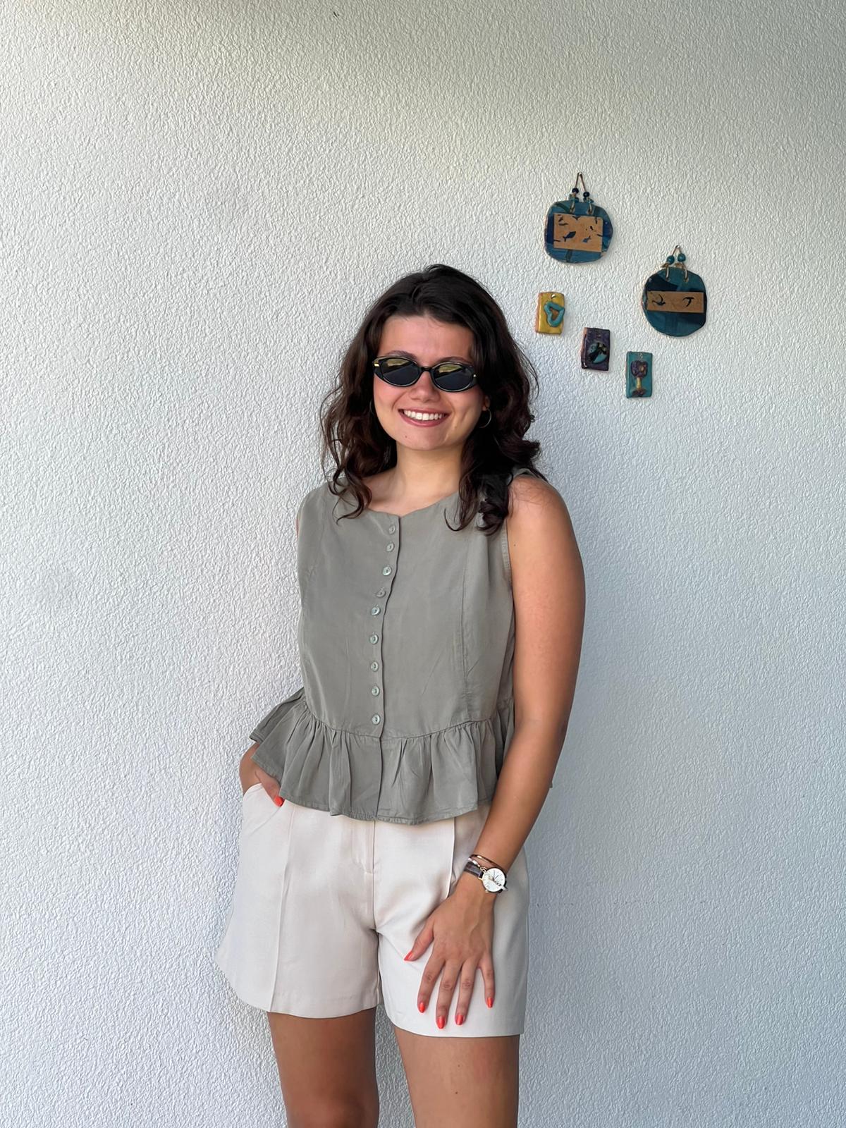 Düğmeli Tensel Bluz 2448 Haki