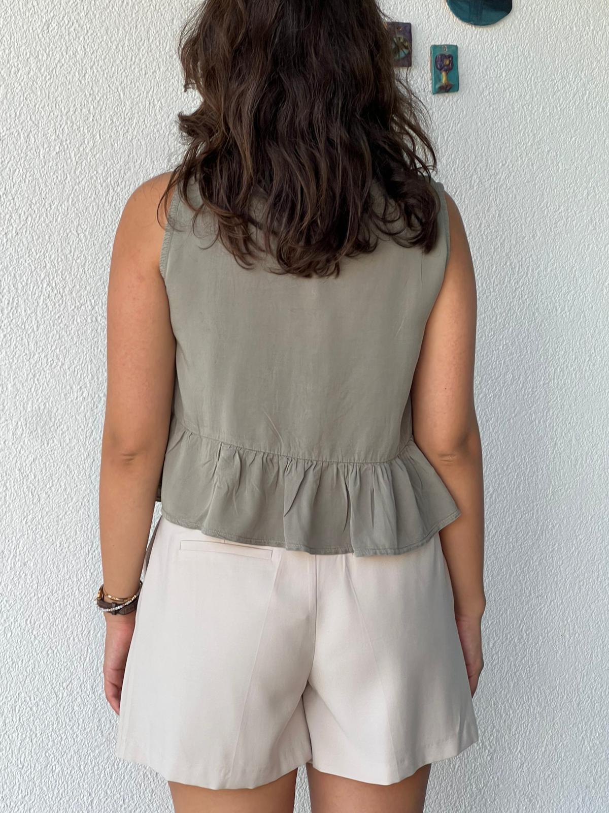 Düğmeli Tensel Bluz 2448 Haki