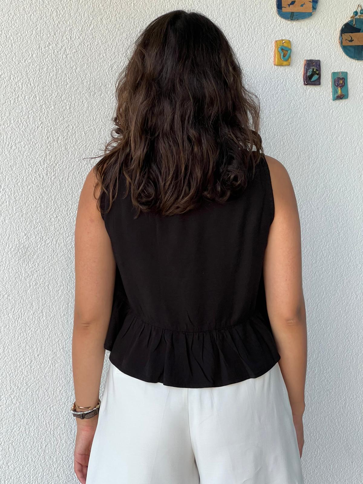 Düğmeli Tensel Bluz 2448 Siyah