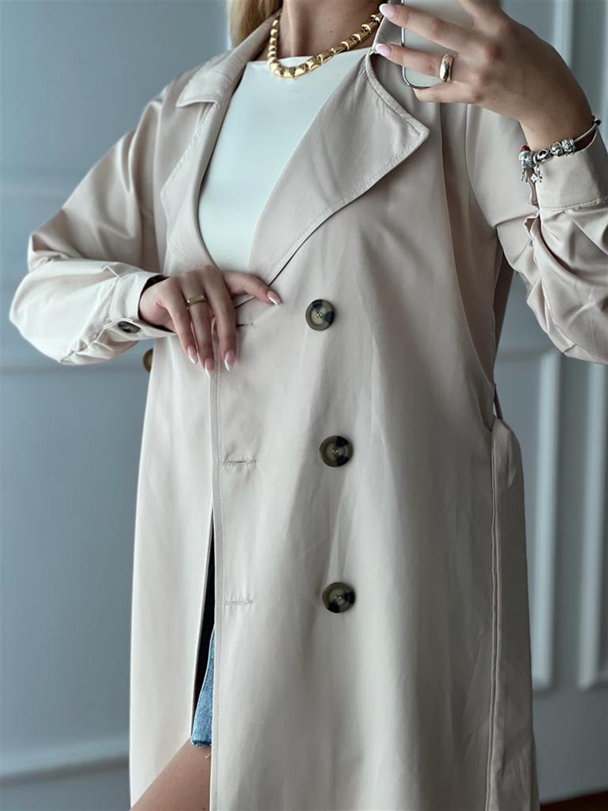 Düğmeli Trençkot 5853 Bej