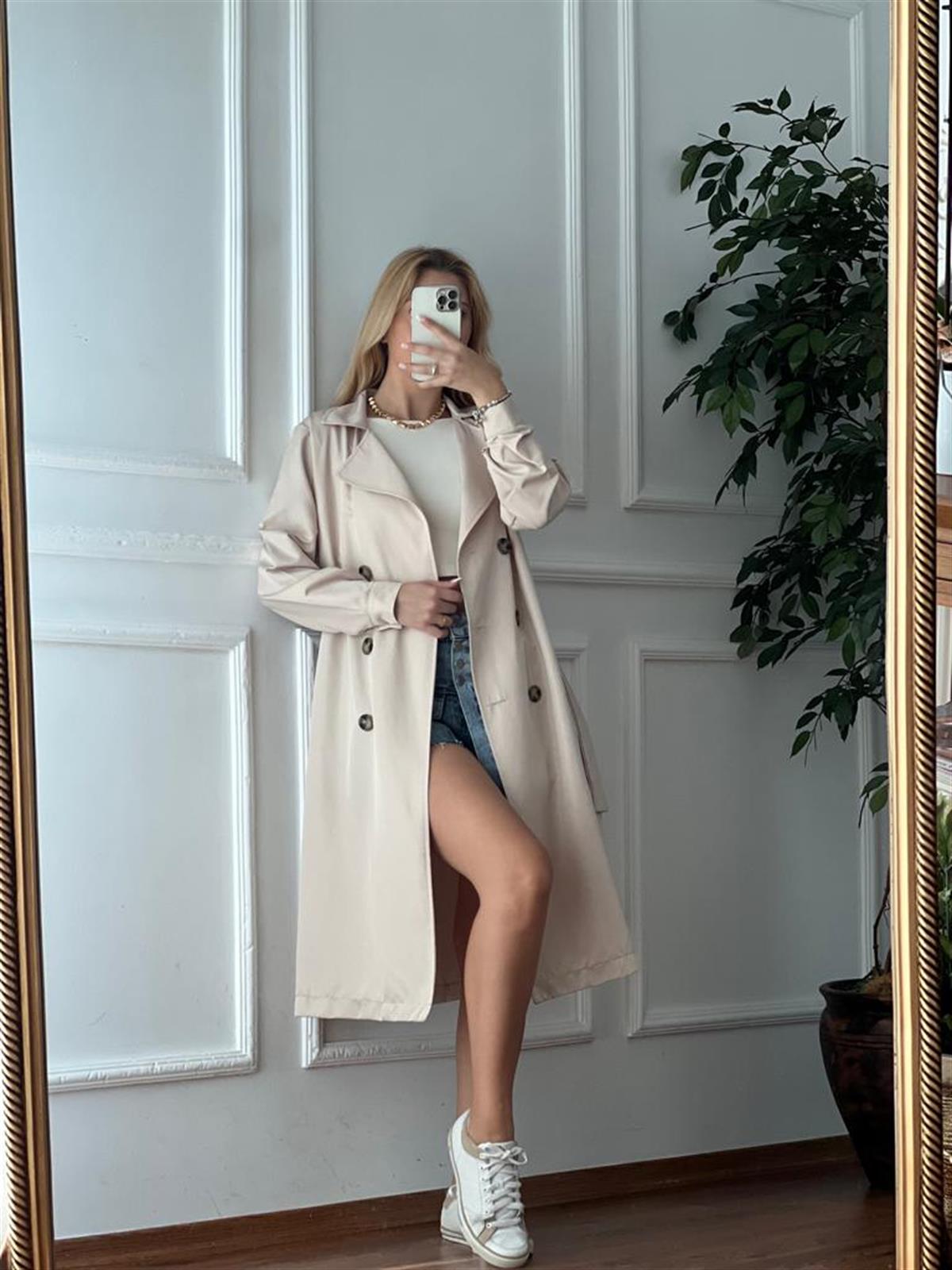 Düğmeli Trençkot 5853 Bej