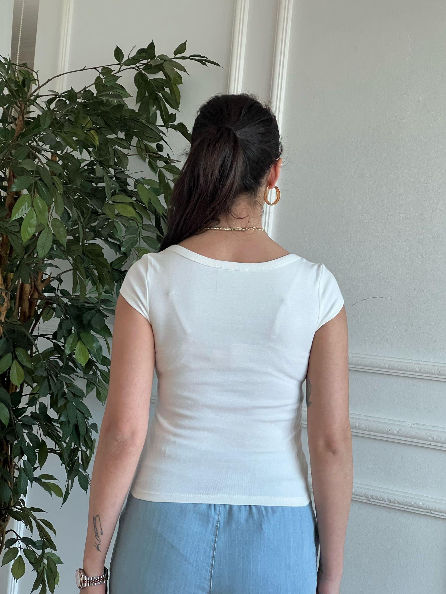 Düğmeli Tshirt 16726 Ekru