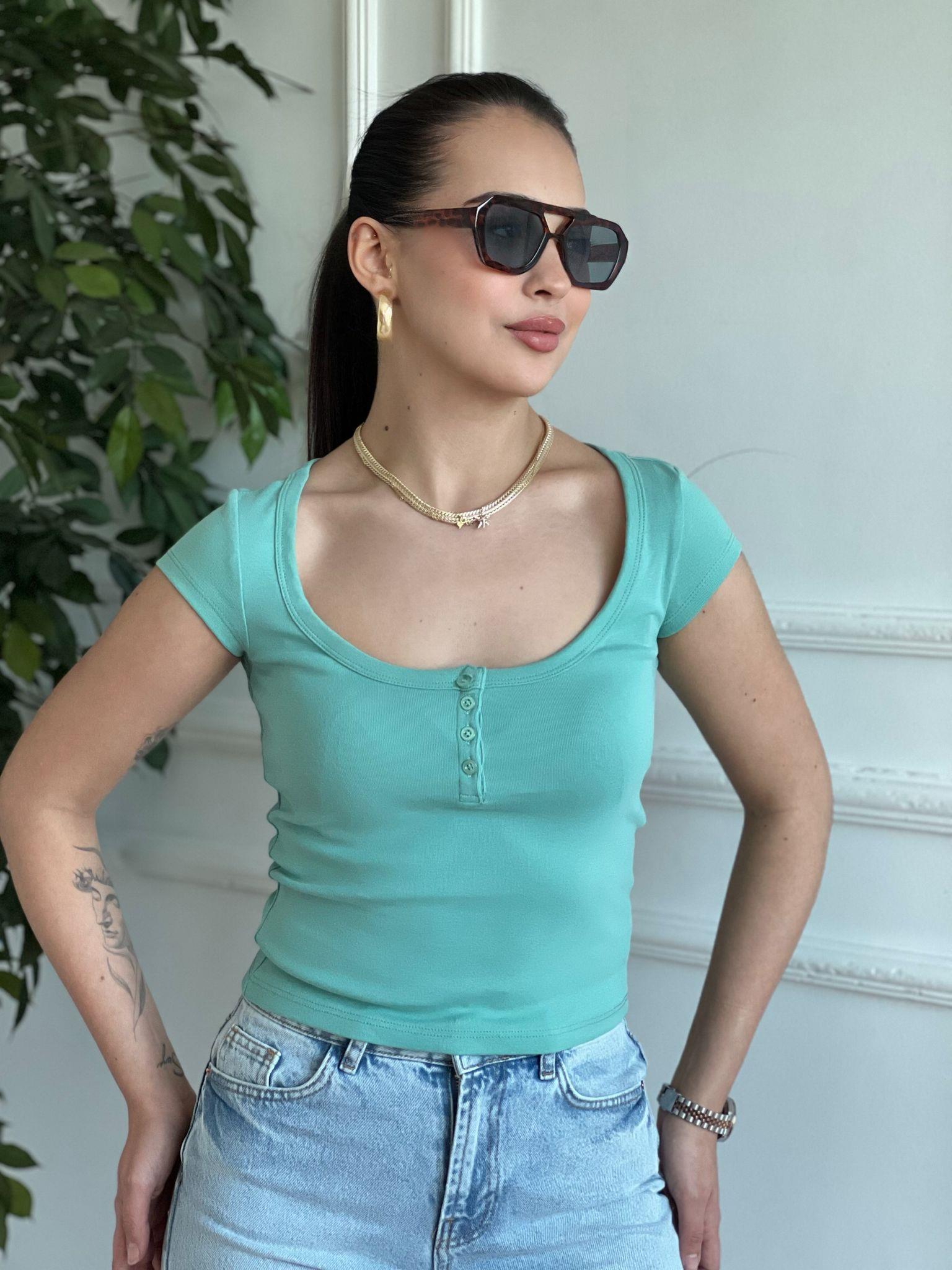 Düğmeli Tshirt 16726 Yeşil