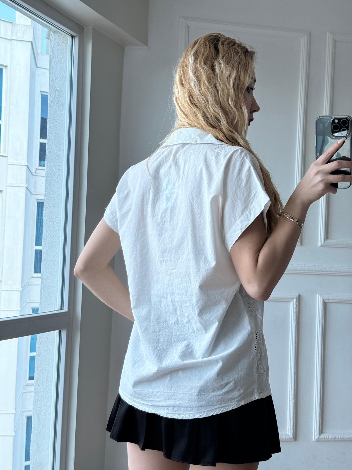 Düşük Kollu Vual Güpür Gömlek 24147 Ekru