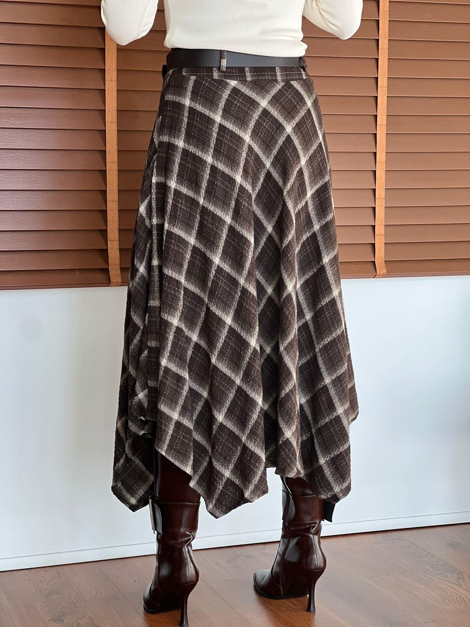 Ekoseli Kemerli Etek 39173 Kahverengi