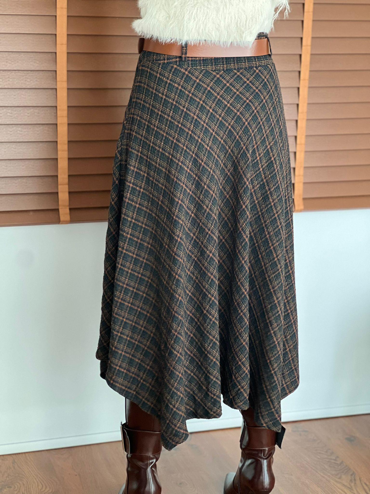 Ekoseli Kemerli Etek 39173 Taba