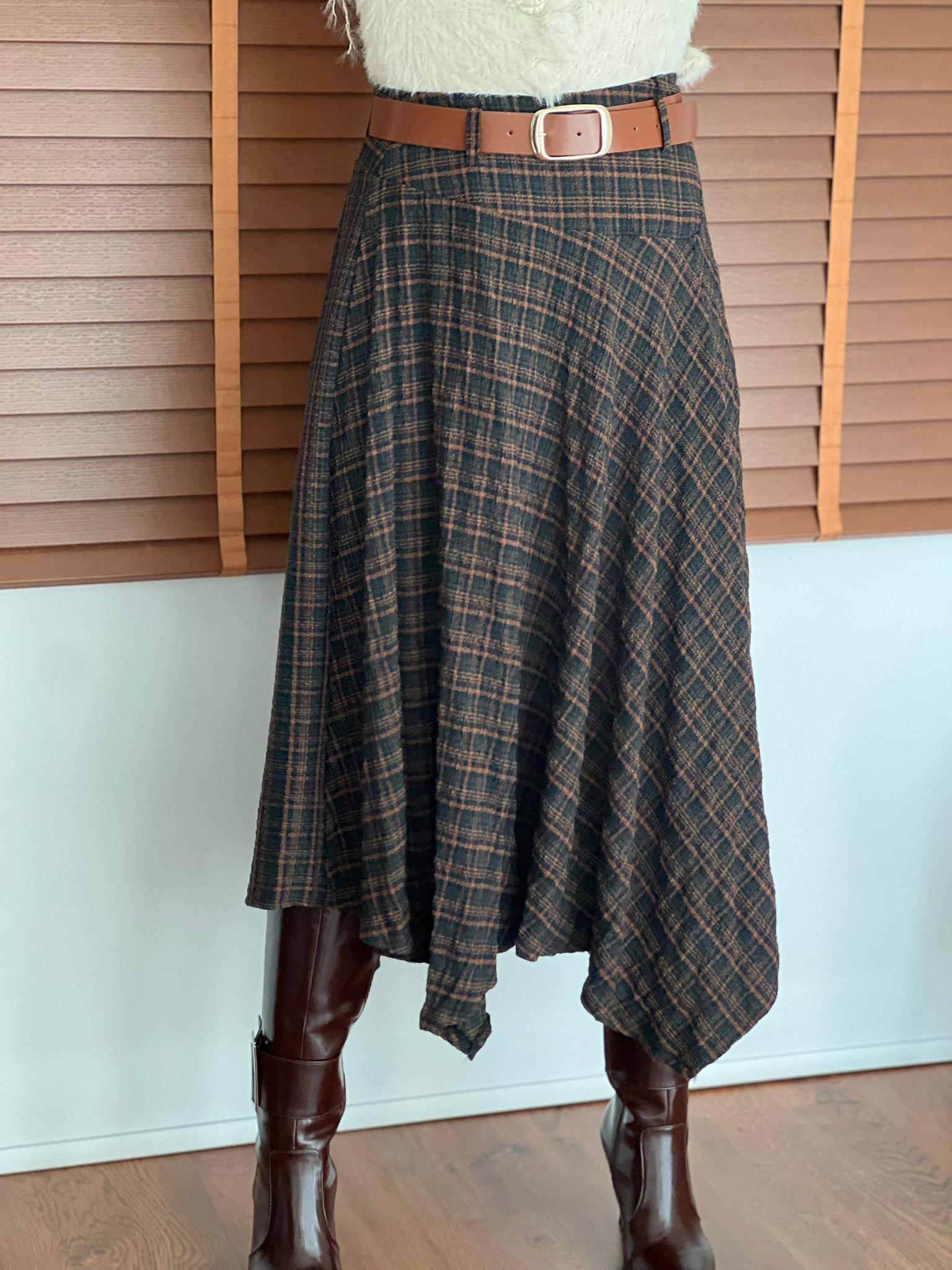 Ekoseli Kemerli Etek 39173 Taba