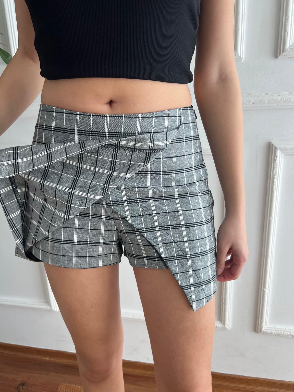 Ekoseli Şort Etek 29762 Gri