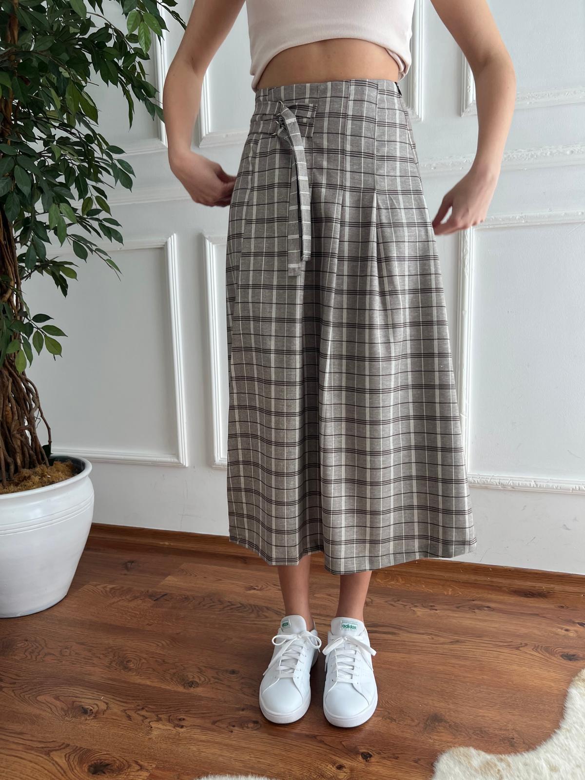 Ekoseli Yırtmaçlı Etek 29767 Vizon