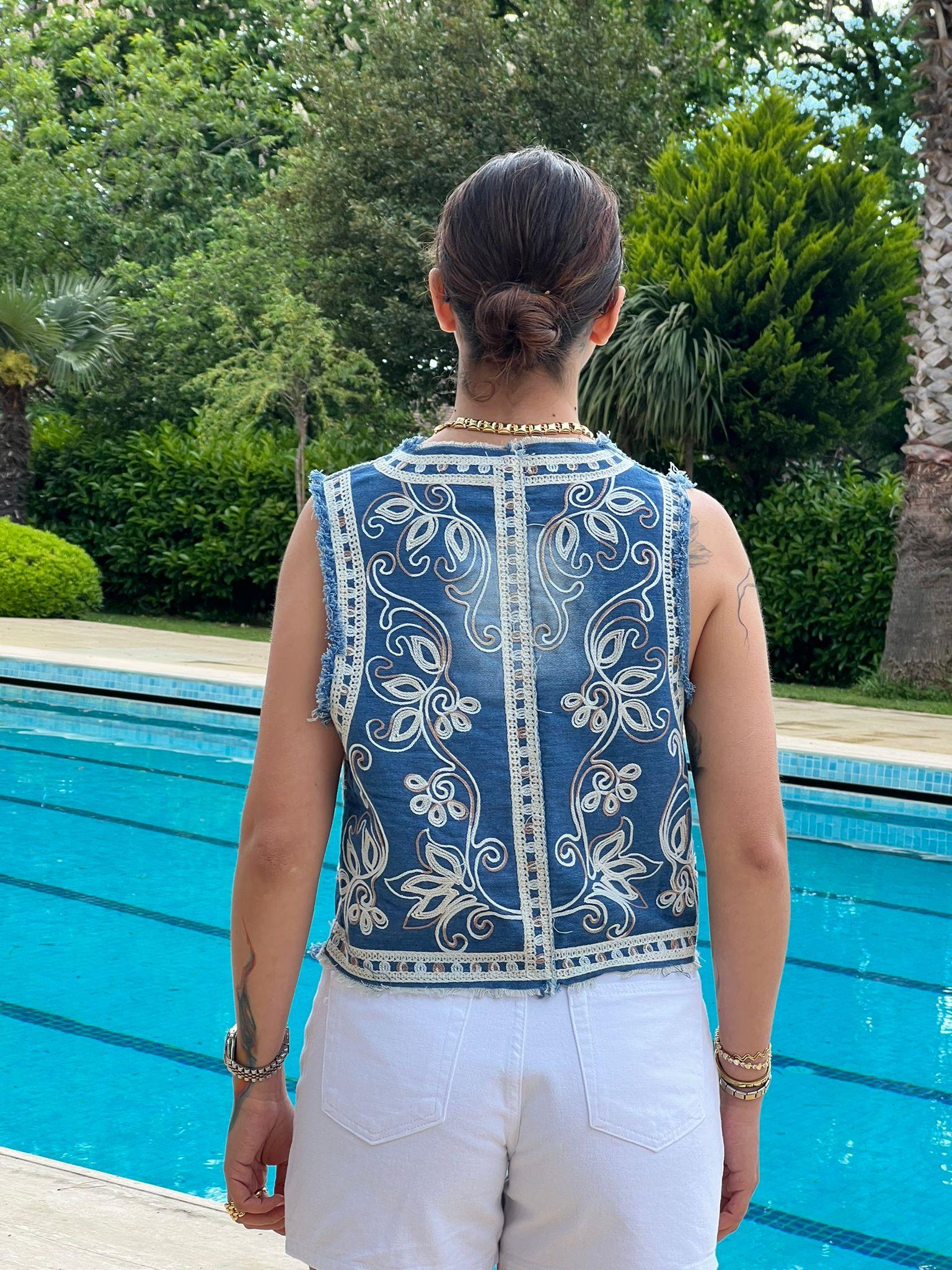 Etnik Desen Yelek 38396 Lacivert