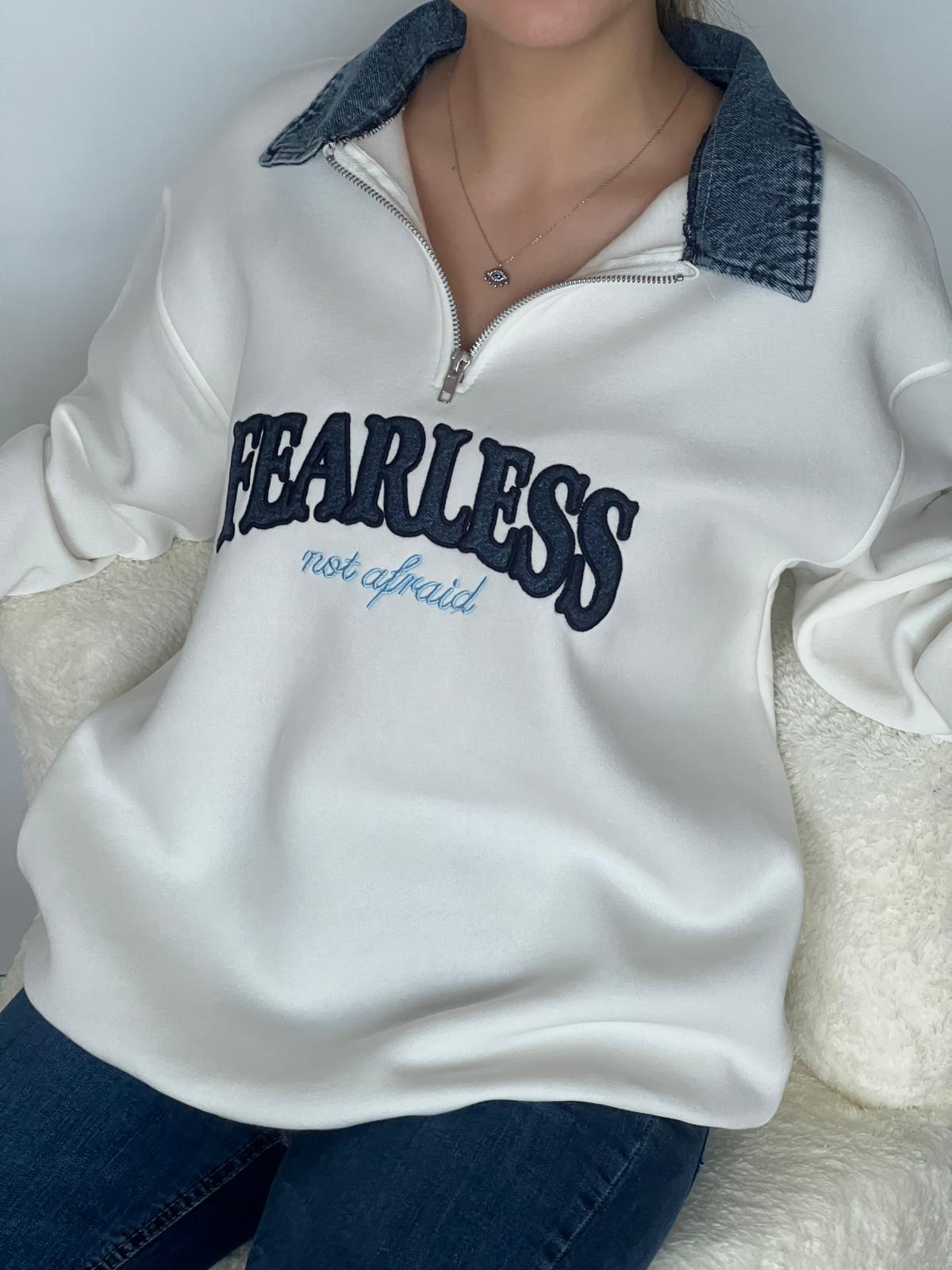 Fearless İşlemeli Sweatshirt 2070 Beyaz