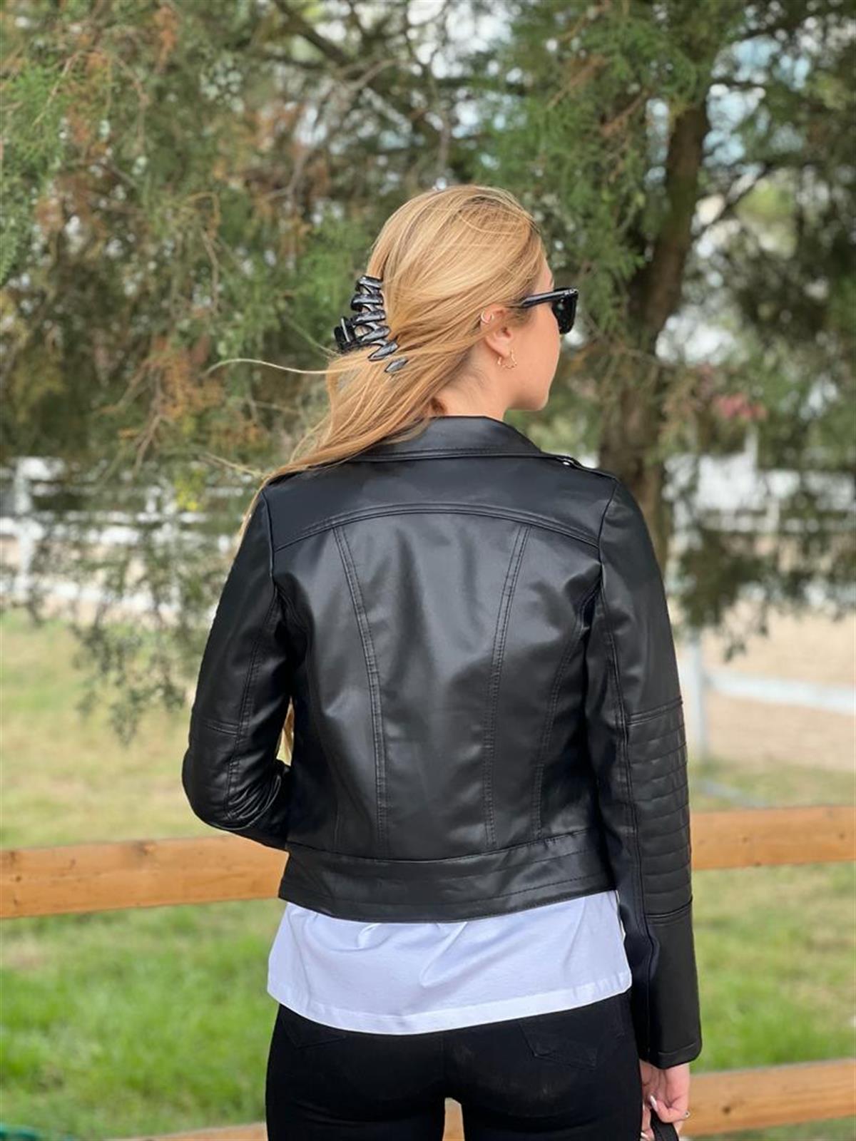 Fermuar Detaylı Deri Ceket 1025 Siyah