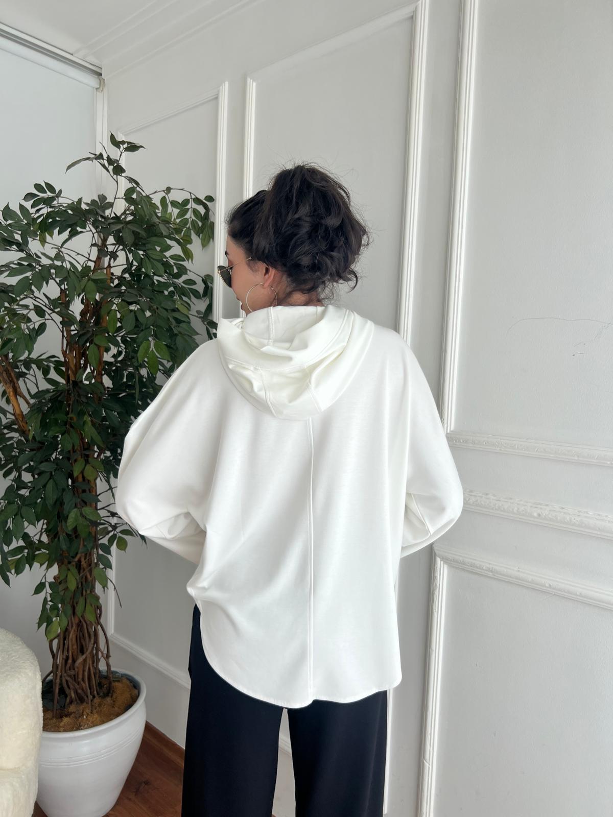Fermuar Detaylı Sweatshirt 29682 Beyaz