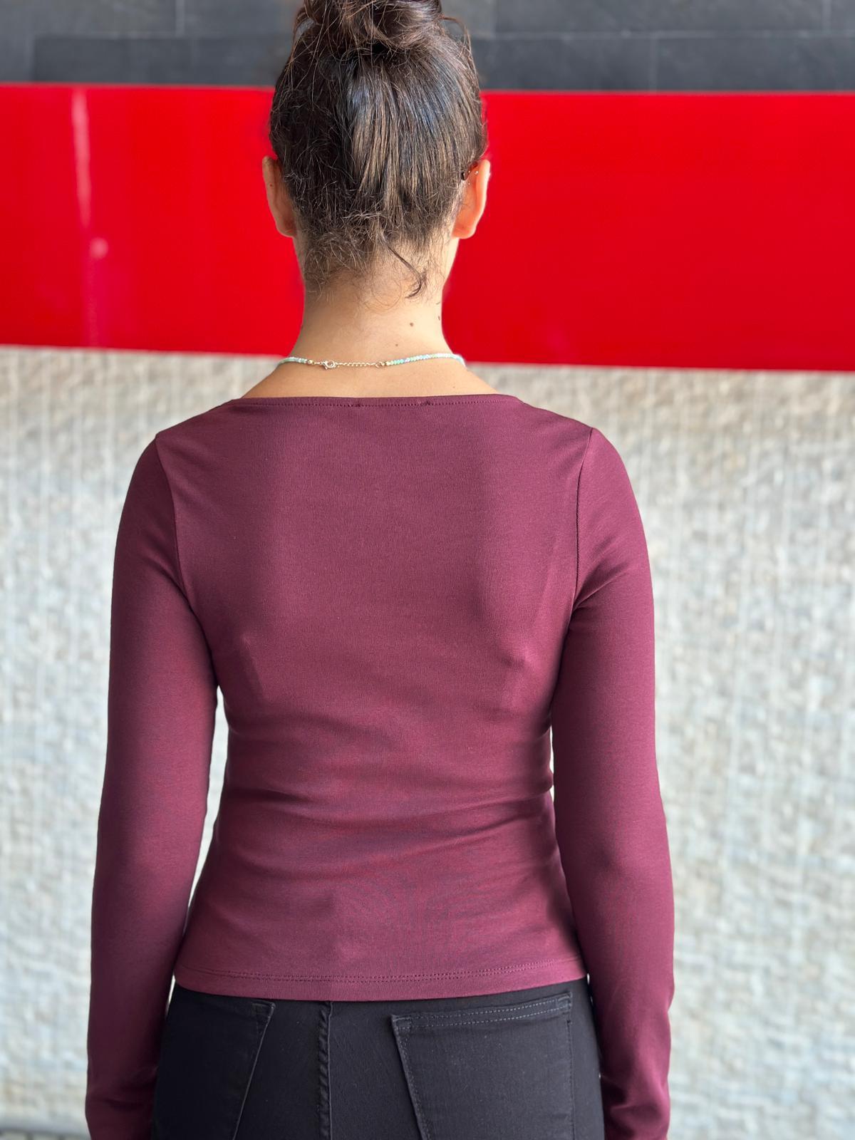 Fermuar Detaylı Uzun Kollu Bluz 31993 Bordo