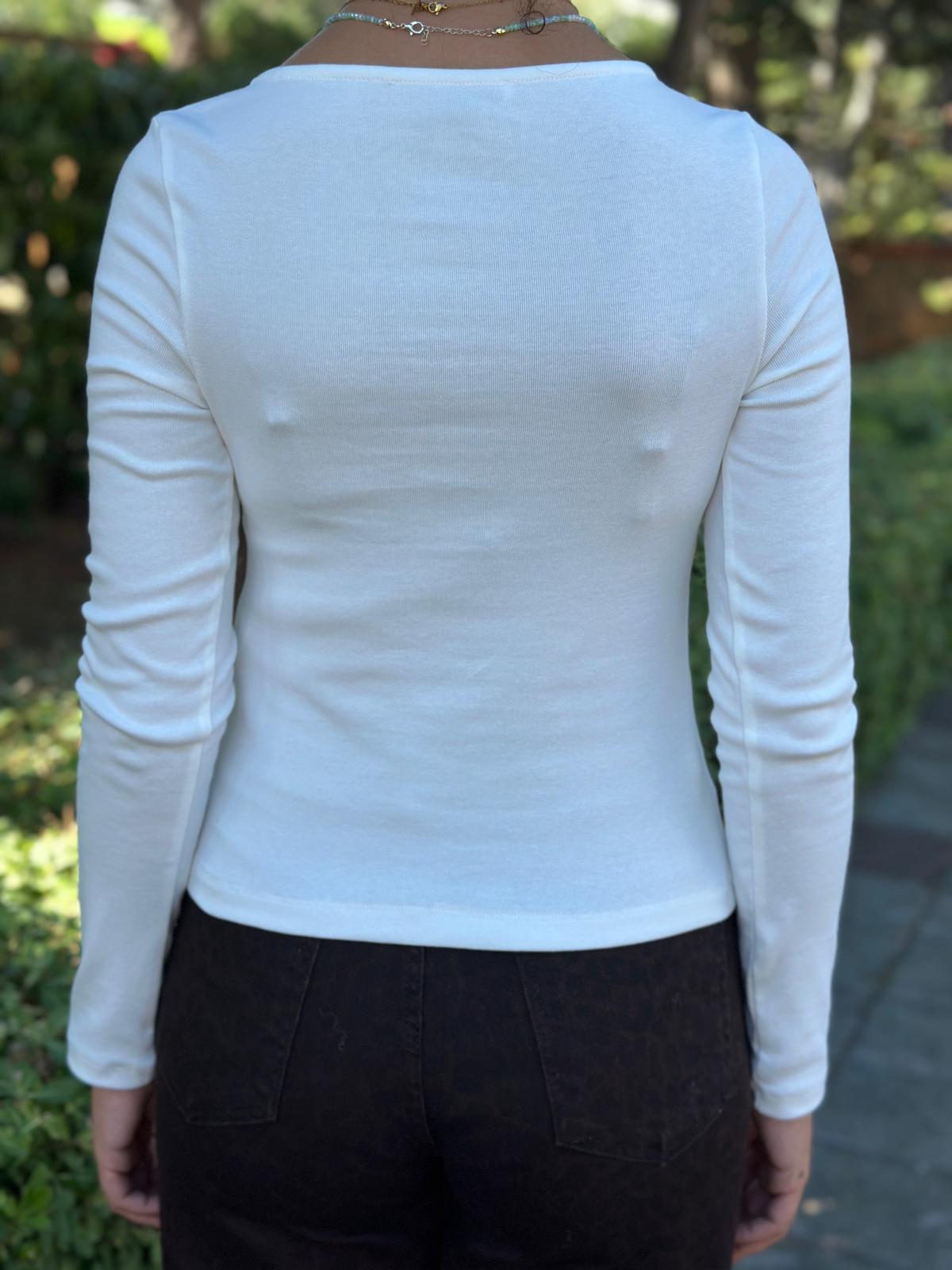 Fermuar Detaylı Uzun Kollu Bluz 31993 Ekru