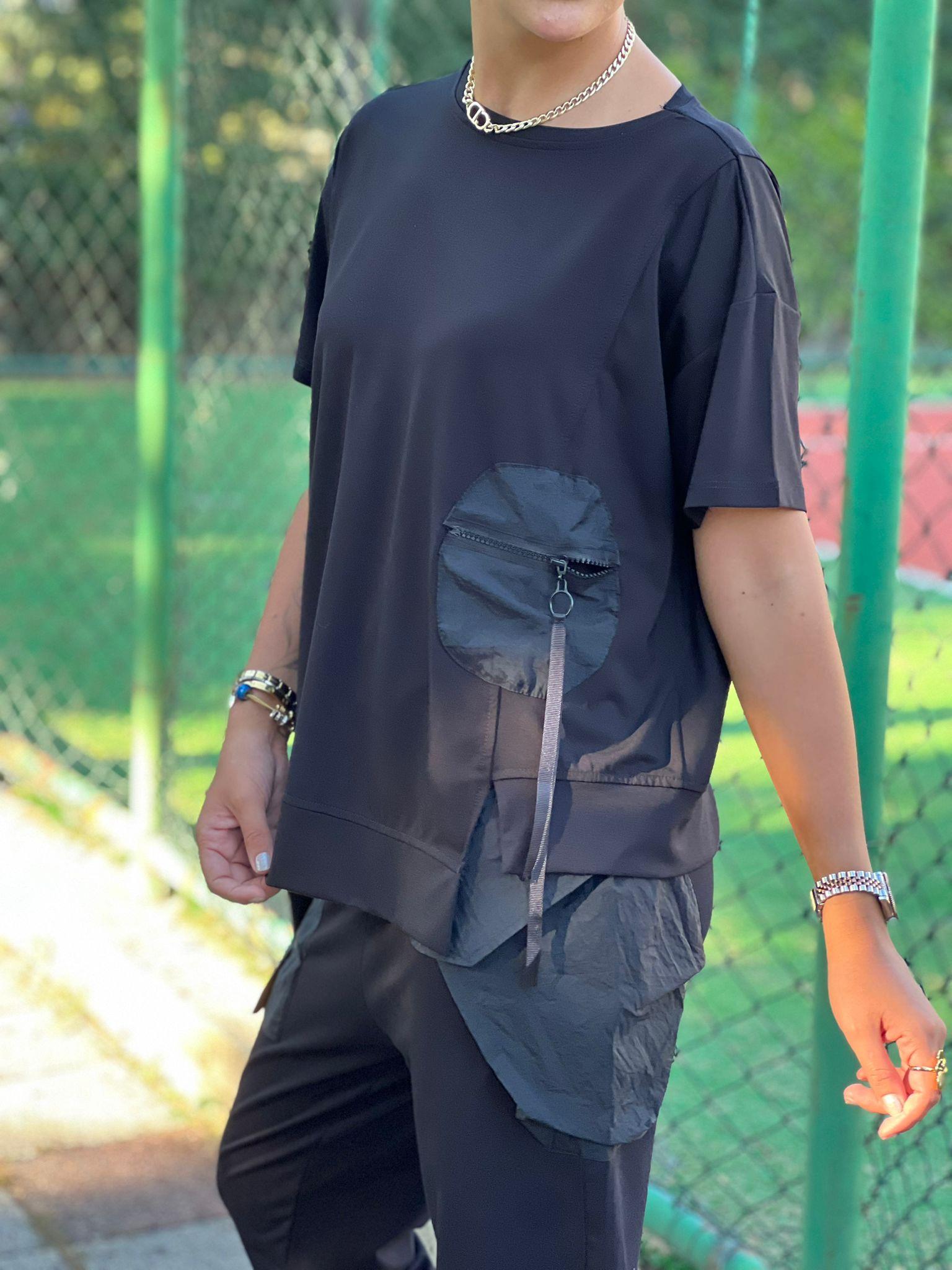 Fermuarlı Cep Detaylı Bluz 29733 Siyah